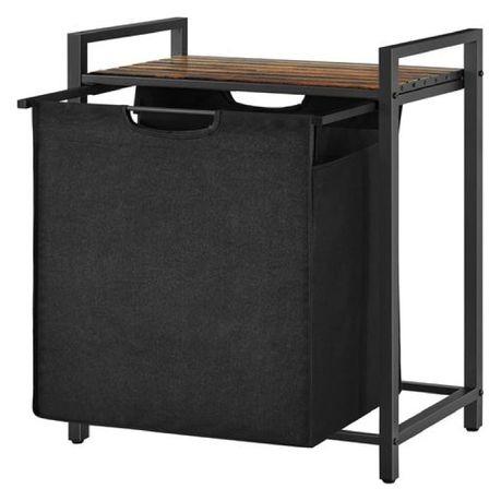 65L Laundry Basket - Slim Black Steel Frame with Pull-Out Liner & Storage Shelf