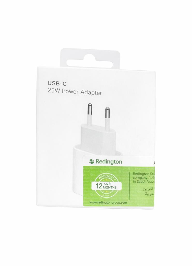 محول طاقة سريع الشحن بقدرة 25 واط مزود بمنفذ USB-C شحن اوريجنال من النوع ضمان 12 شهر من الشركه السعوديه Redington