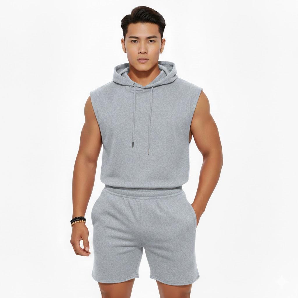 Ash Sleeveless Hoodie Jogger Shorts Set
