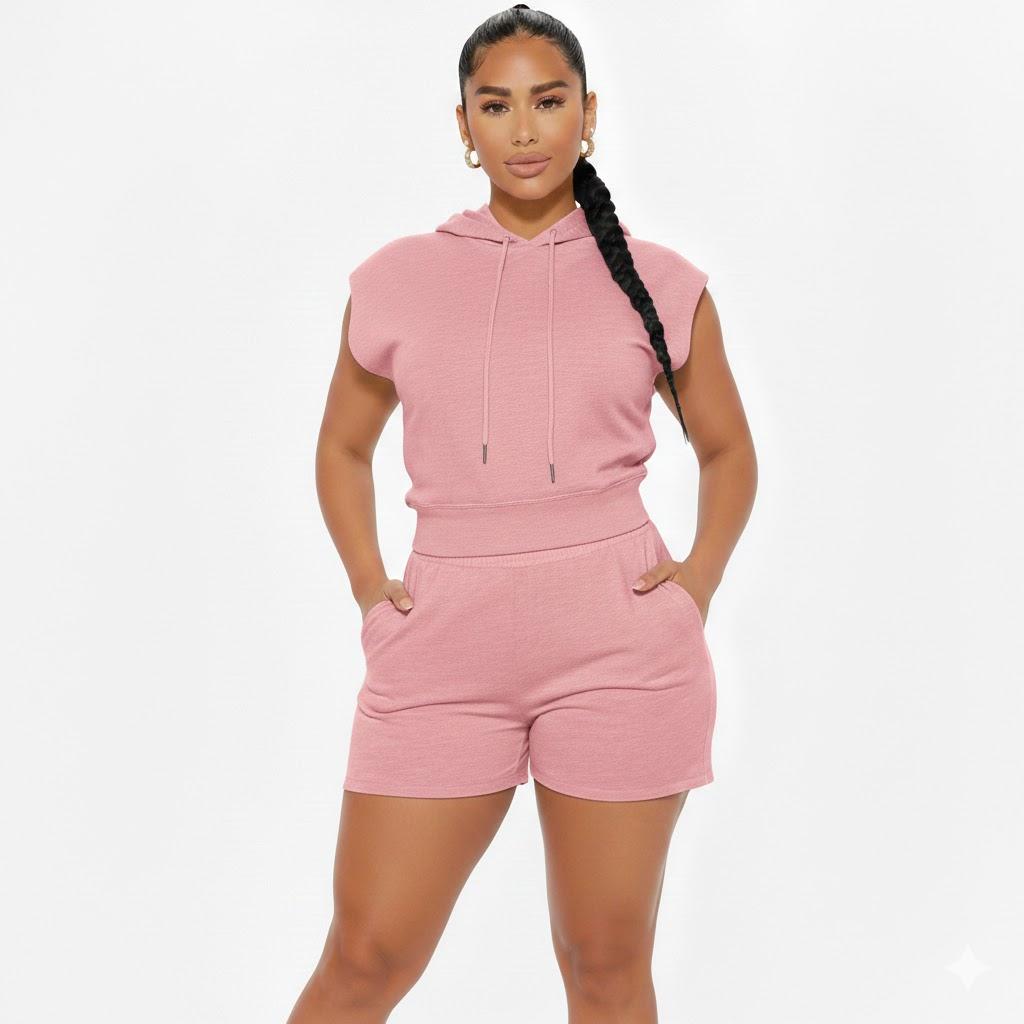 Light Pink Sleeveless Jogger Shorts Set