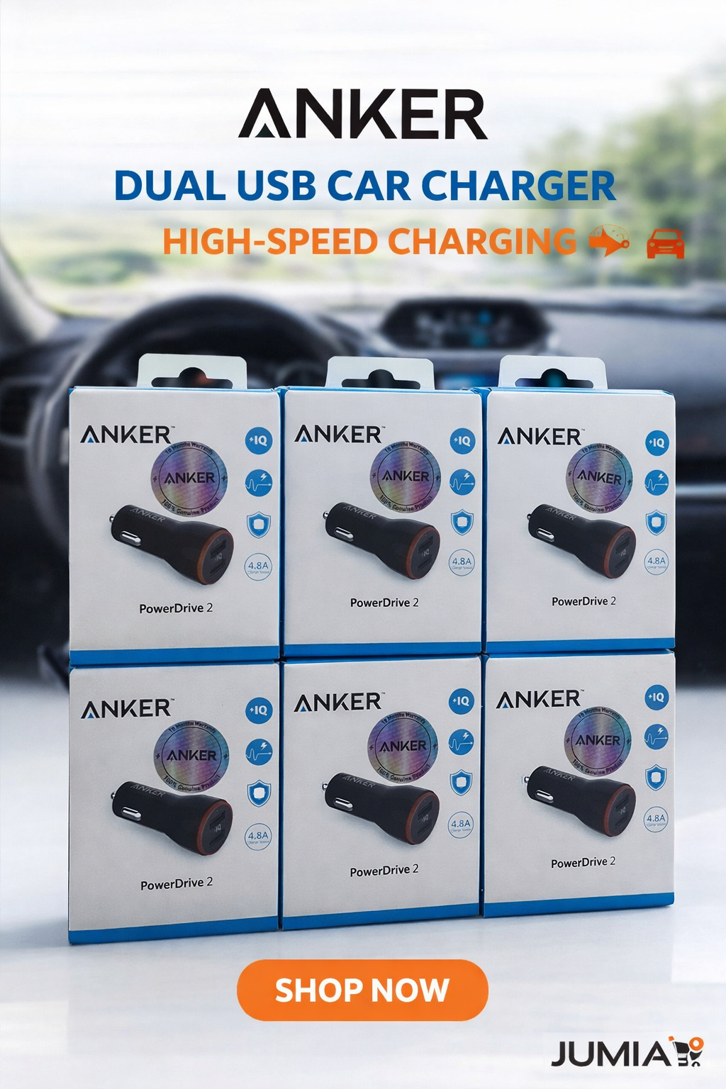 Anker PowerDrive 2 Dual USB Car Charger 4.8A Black