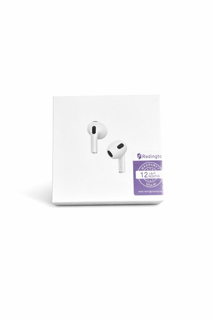 سماعات EirPods 3، بلوتوث 5.3، إلغاء الضوضاء النشط، حتى 30 ساعة من عمر البطارية، شحن لاسلكي، صوت محيطي، أبيض