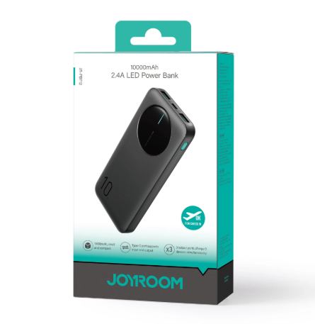 باور بانك Joyroom JR-PBF12 بقدرة 2.4 أمبير مع مؤشر LED، 3 منافذ إخراج منها منفذان USB Type-C، سعة 10000 مللي أمبير…