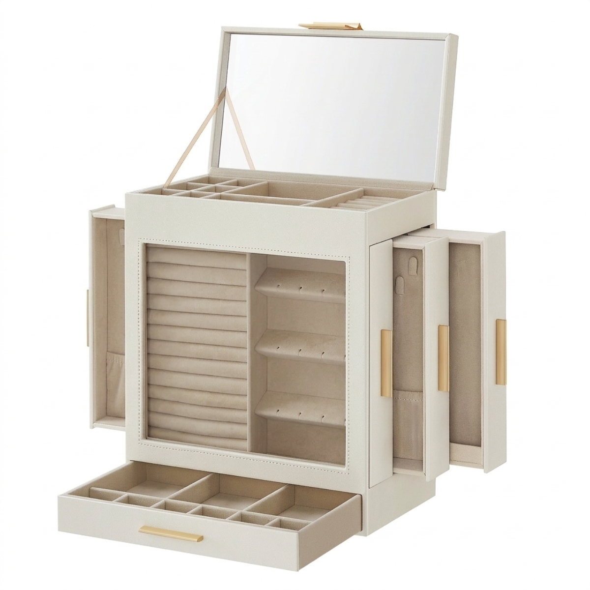 LASA 5 Layer Jewelry Box Organizer with 3 Side Drawers & Large Mirror – Glass Quality LASA Home & Office Product