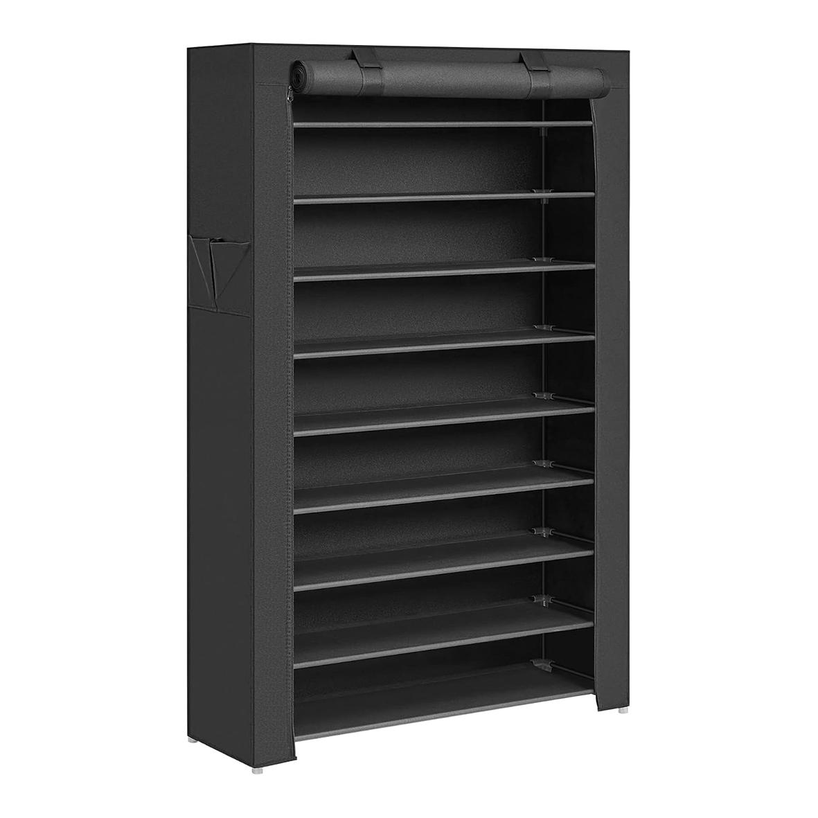 LASA Black 10-Tier Shoe Rack with Dustproof Fabric Cover Organizer – Steel Quality LASA Home & Office Product