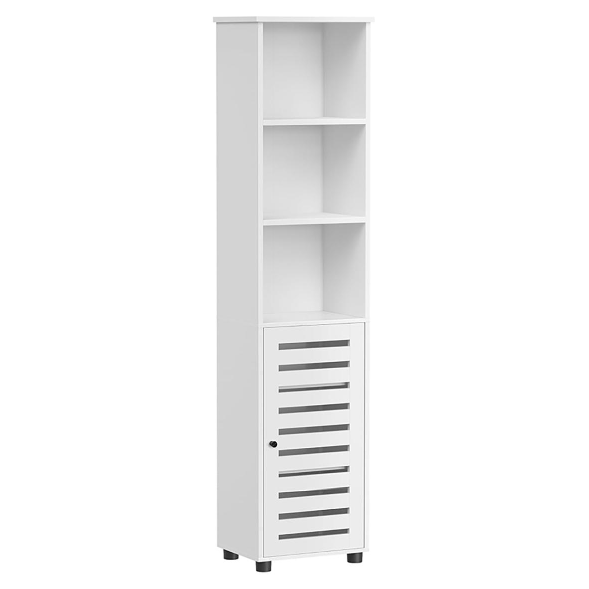 LASA Tall White Storage Cabinet 3 Shelves and Door Bathroom Hallway – Wood Quality LASA Home & Office Product