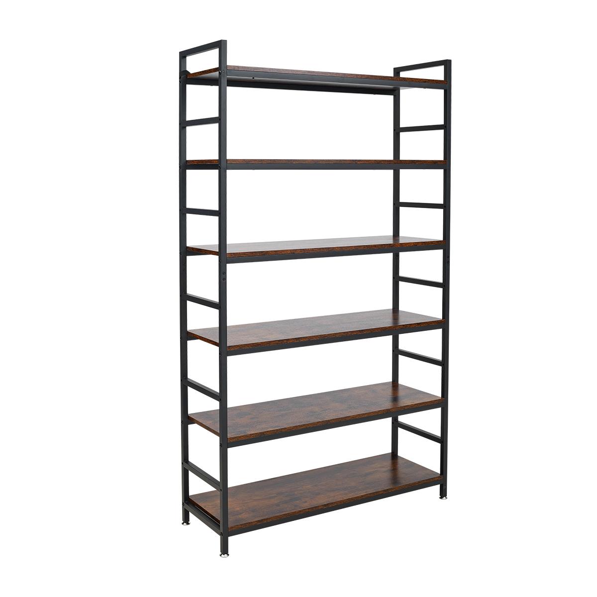 LASA Storage Shelf with Rustic Wood & Black Steel Frame - Vintage brown - 210.4 cm Quality LASA Home & Office Product
