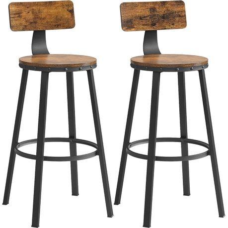 Set of 2 Rustic Counter Height Bar Stools with Backrest