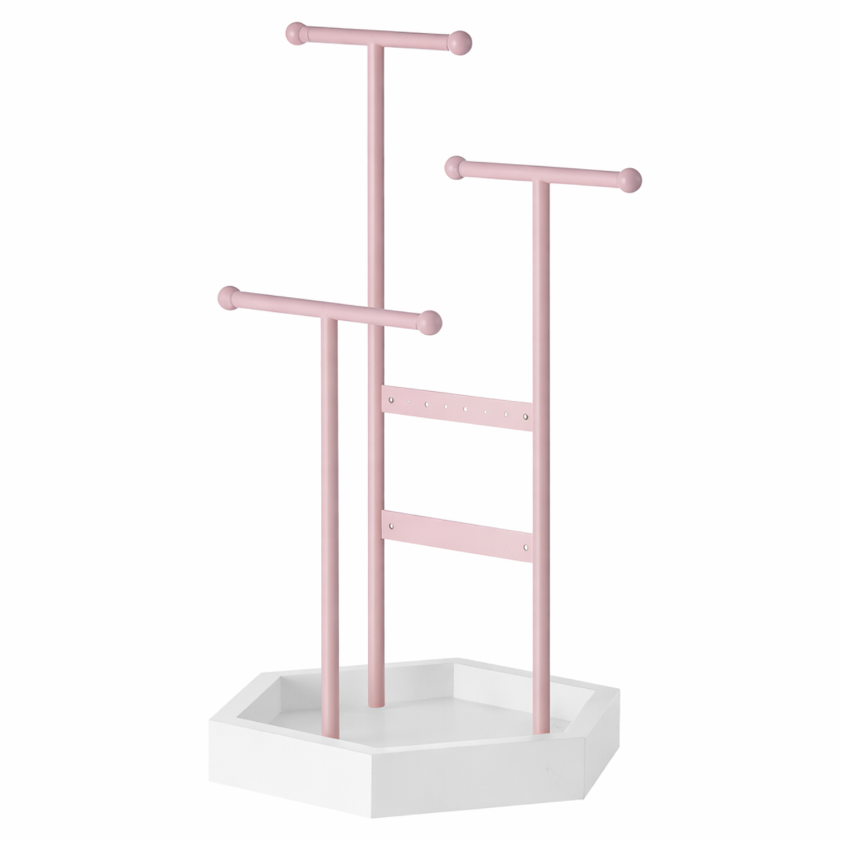 Jewelry Holder - 3-Tier Display Stand with Tray, Pink & White