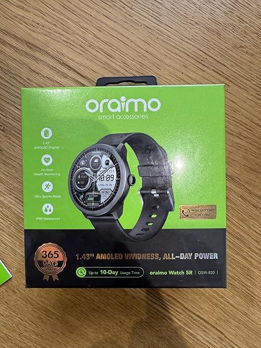 Oraimo ساعة ذكية Watch 5R (OSW-820) شاشة AMOLED 1.43 بوصة - مكالمات بلوتوث - بطارية حتى 10 أيام - مقاومة للمياه IP68…