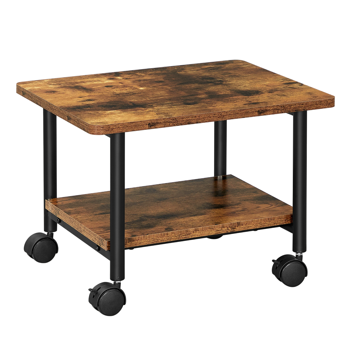 Mobile Printer Stand with Storage Shelf & Locking Wheels - Rustic Brown, Black - 34 cm