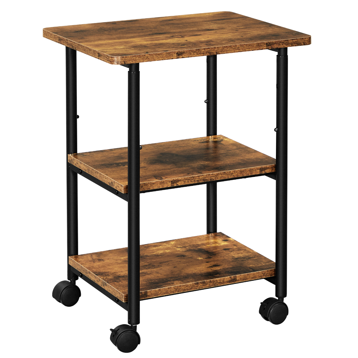 Mobile Printer Stand with Storage Shelf & Locking Wheels-Rustic Brown, Black - 76.5 cm