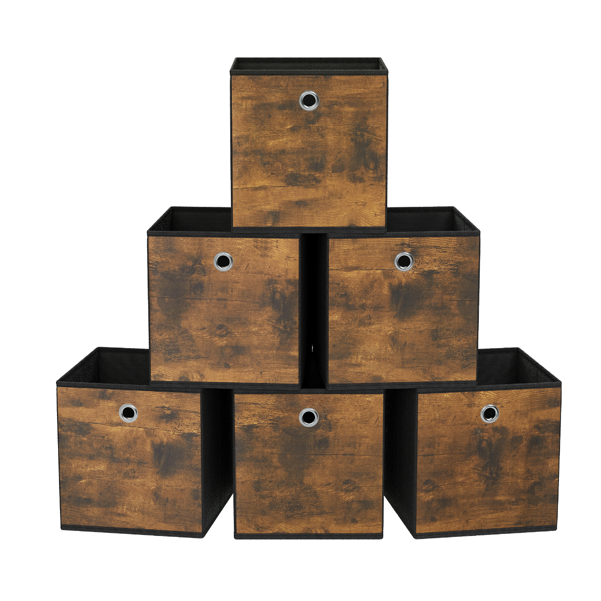 Storage Cubes Set of 6 - Foldable Bins with Handles, Rustic Brown