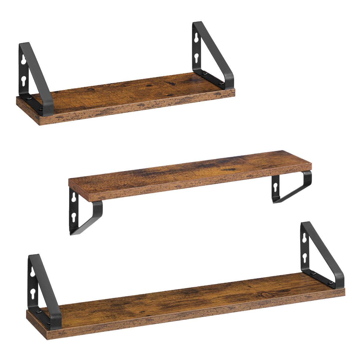 Wall Floating Shelf Set of 3 - 2 Mounting Options, Vintage Brown