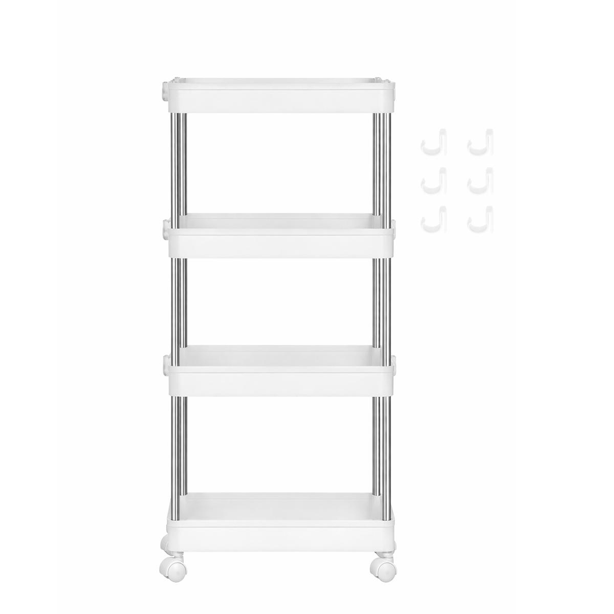 4-Tier Slim Rolling Storage Cart Utility Cart Steel Frame White