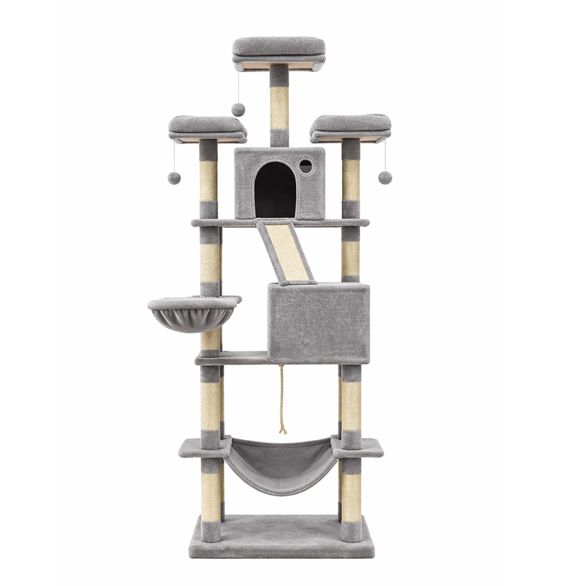 LASA Large Multi-Level Cat Tower Plush Condo with 13 Scratching Posts Gray – Polyester Quality LASA Home & Office Product