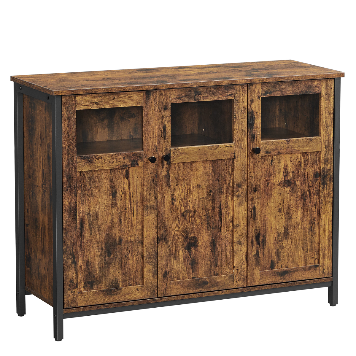 Storage Cabinet Sideboard with 3 Doors Rustic Brown & Black