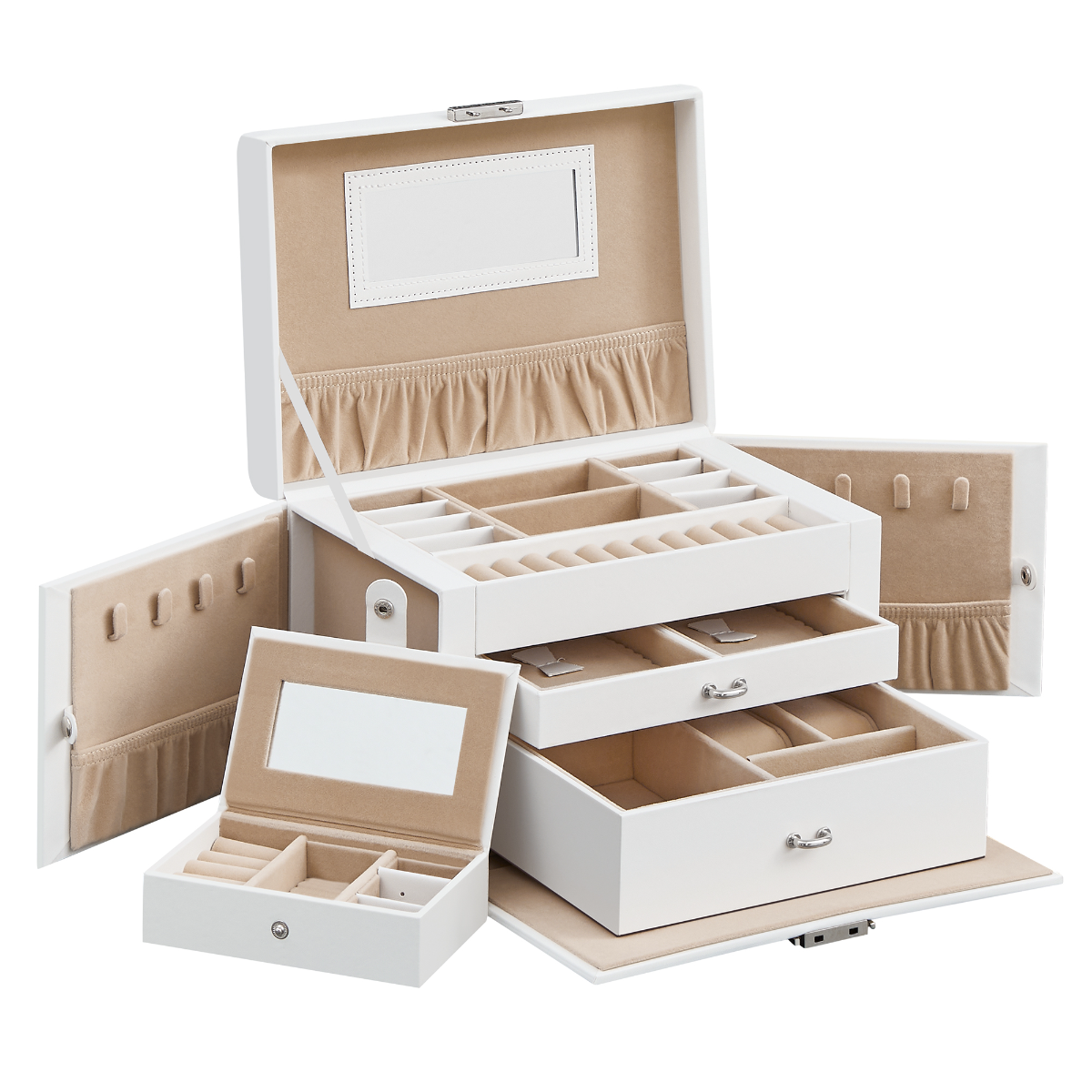 LASA 3 Layer Jewelry Box - Lockable Organizer with 2 Drawers Gray – Polyurethane Quality LASA Home & Office Product