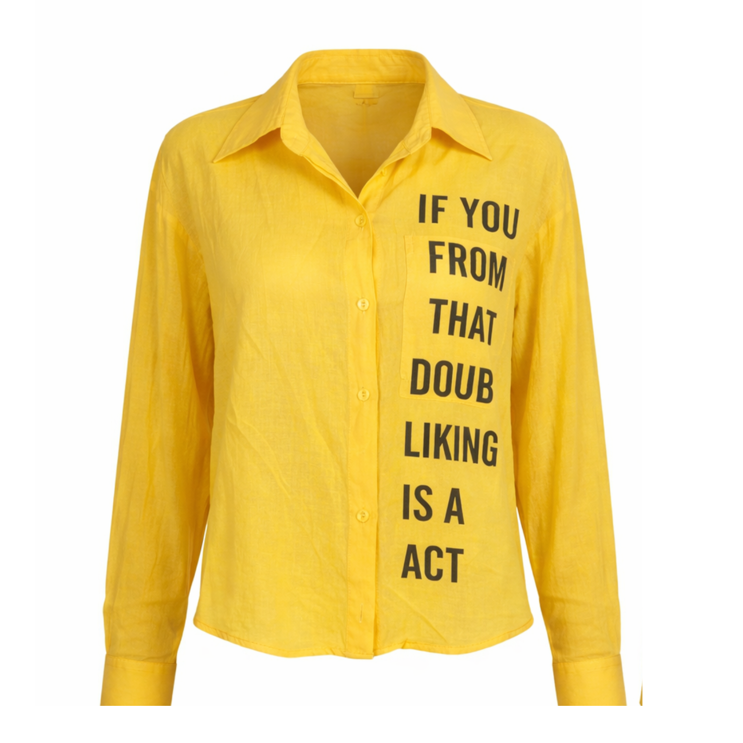 Yellow Graphic Cropped Button Shirt