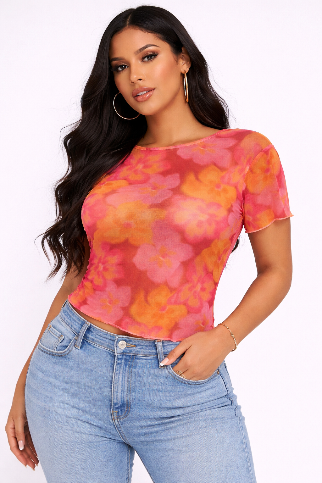 Orange Mesh Top