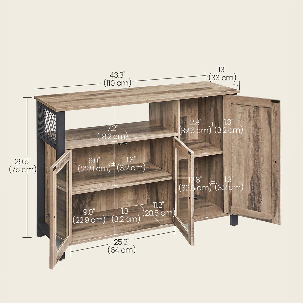 3-Door Sideboard with Open Shelf - Light Wood and Black