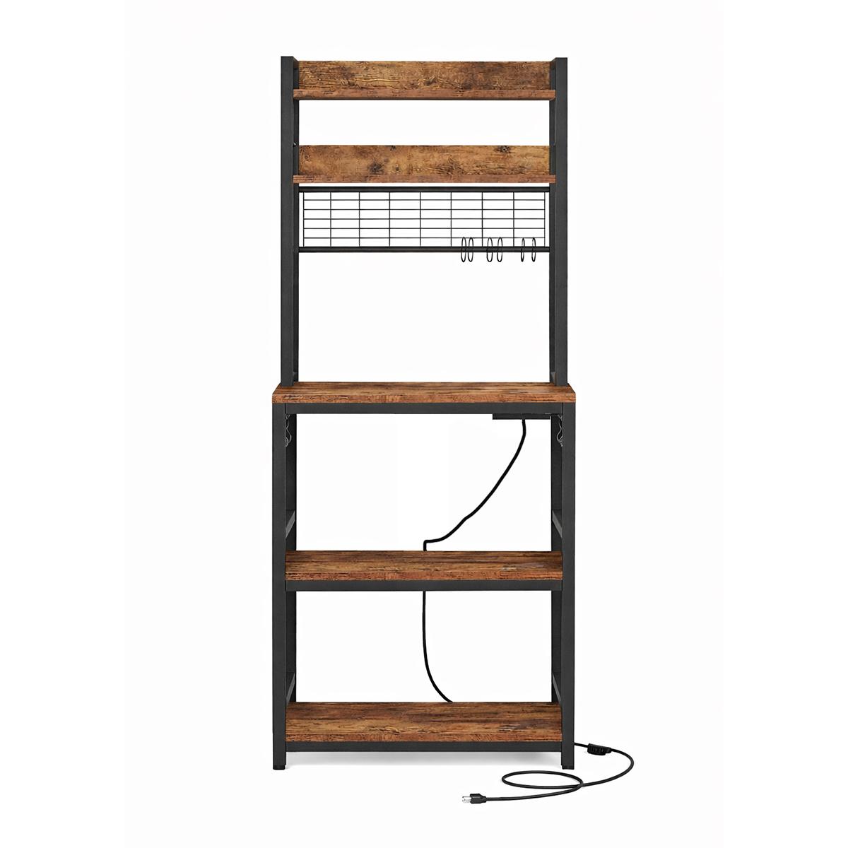 Kitchen Storage Rack with Power Outlet Coffee Bar Microwave Stand