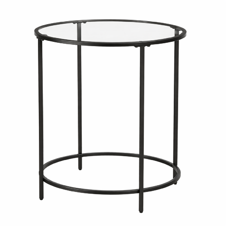 Round Side Table - Glass Top Metal Frame Coffee Table - Black