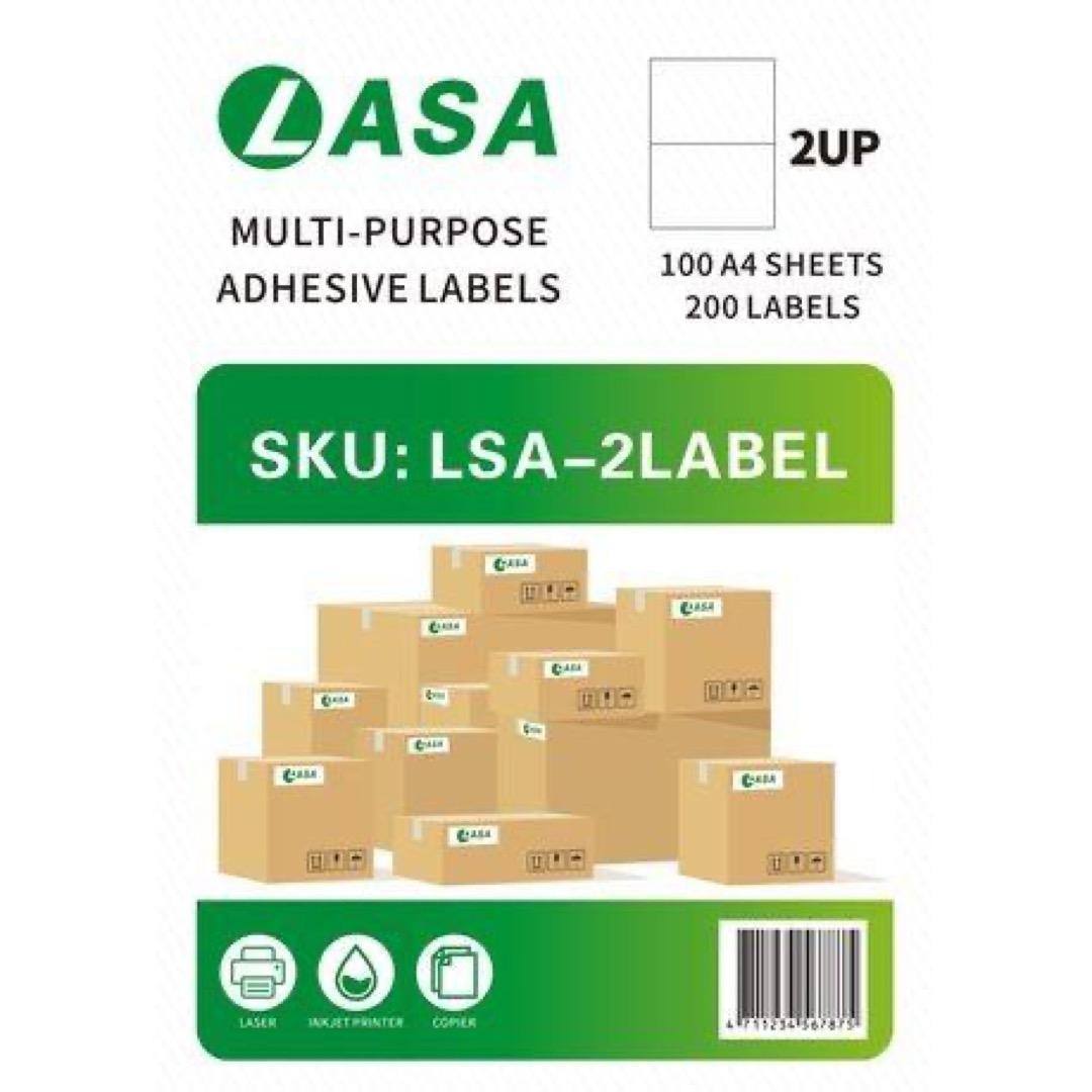 Étiquettes Autocollantes A4 LASA (2 par Feuille) – Lot de 100 Feuilles / 200 Étiquettes d’Expédition