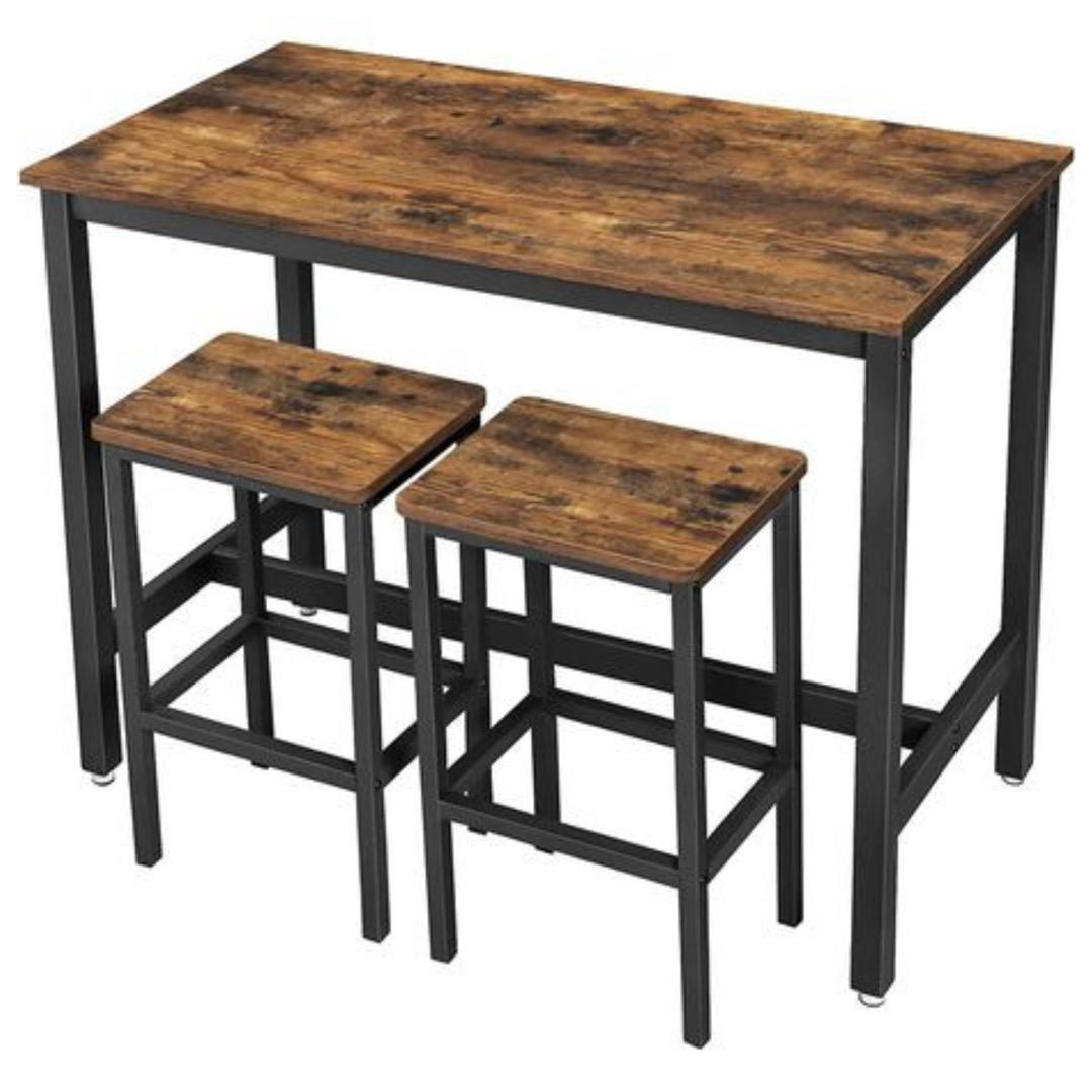 Canteen Bar Table with 2 Stools - Dining Kitchen Breakfast Counter High Table Set for Home, Office & Restaurant Use