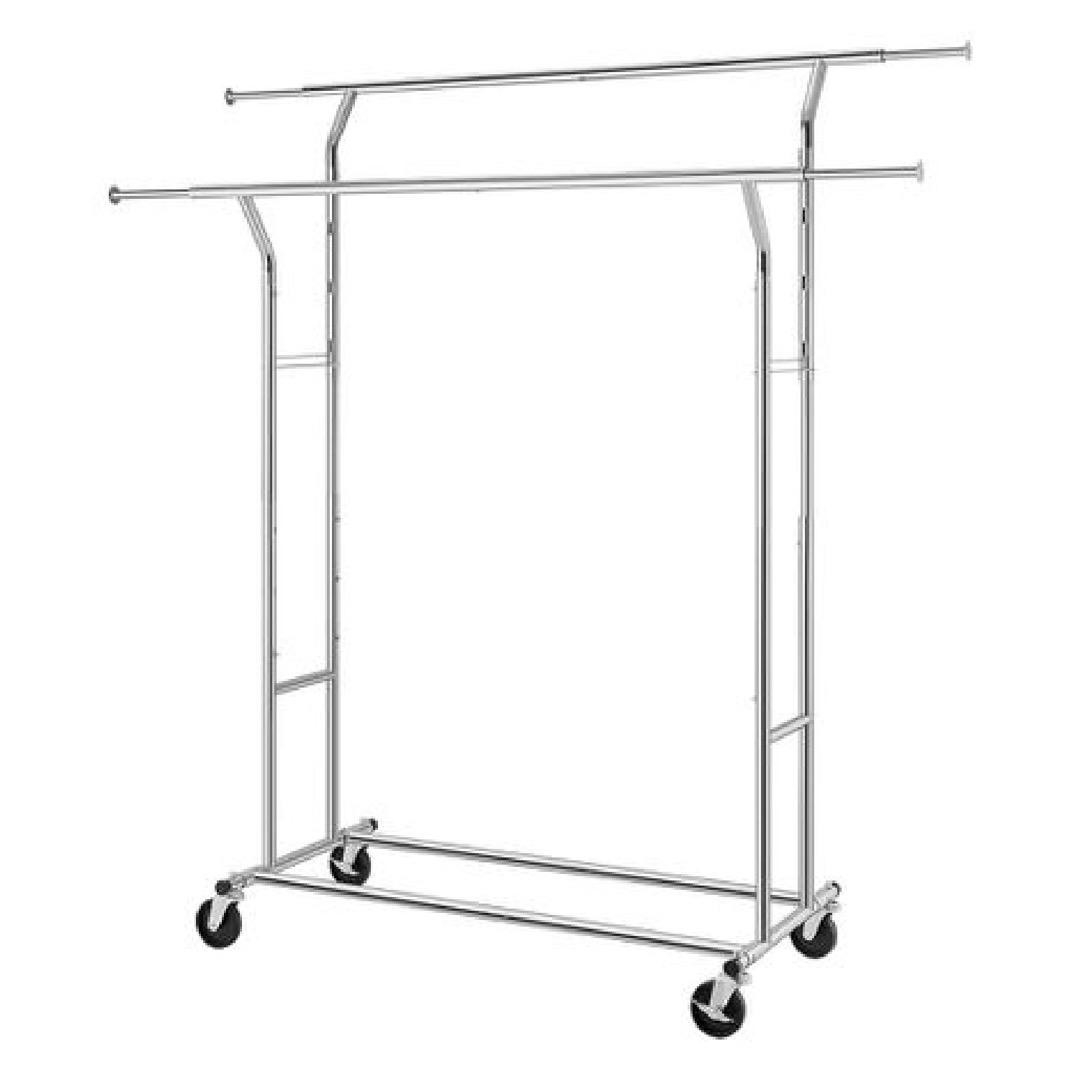 Dual Rail Heavy-Duty Clothes Rack - Double Rod Adjustable Garment Rail for Bedroom, Wardrobe, Boutique & Retail Store Use