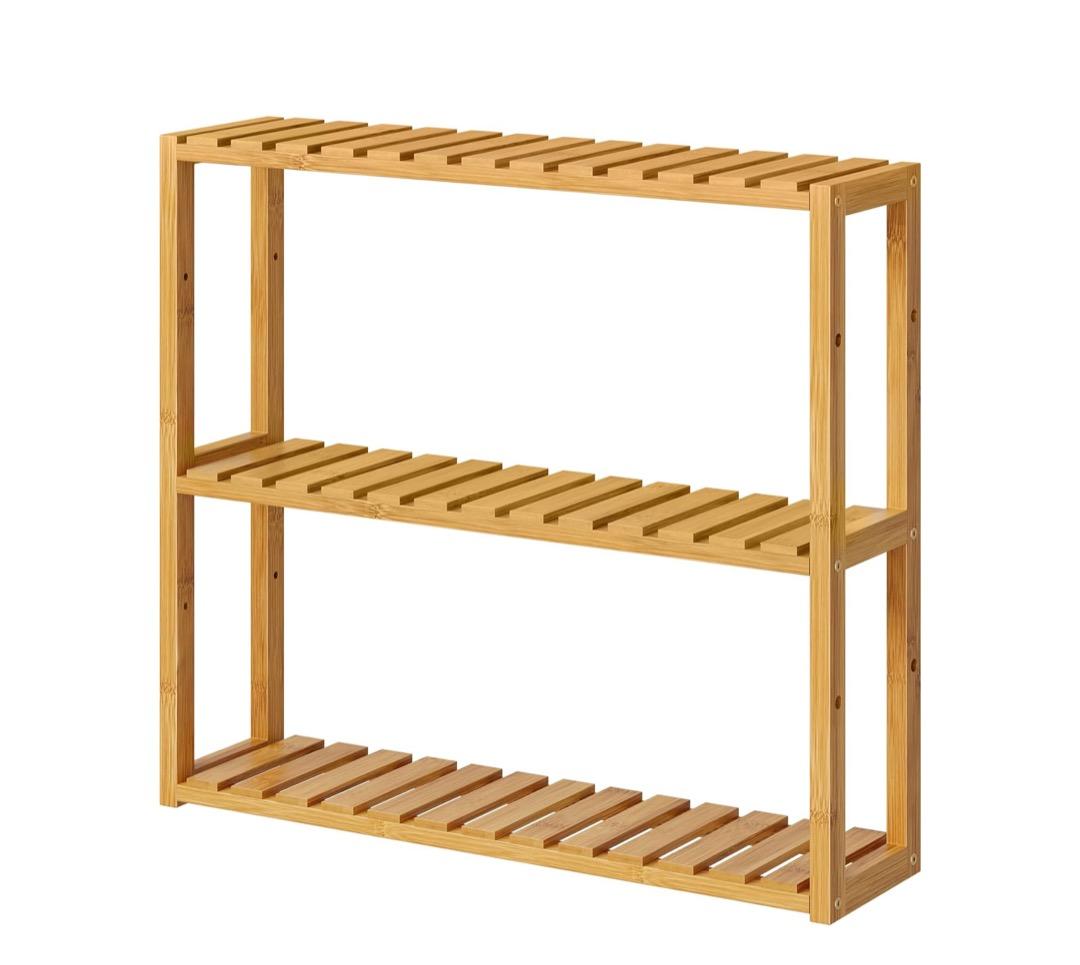 Floating Bamboo Wall Shelf - 3-Tier, Brown, Water-Resistant, Minimalist Home Decor