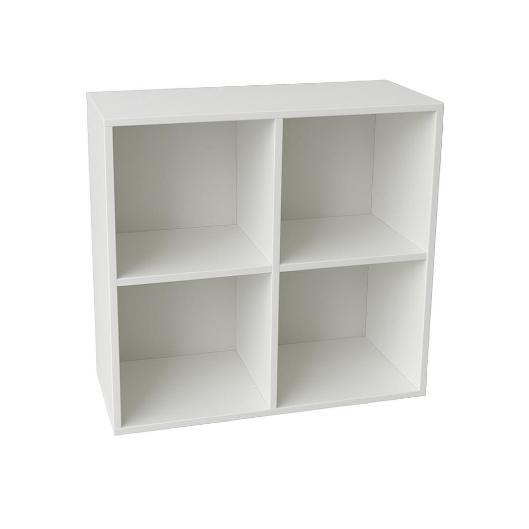 LAZAVA 4-Cube Wall Shelf - White Wood Bookcase, Compact Design, Wall-Mounted for Living Room, Office, Bedroom, Hallway
