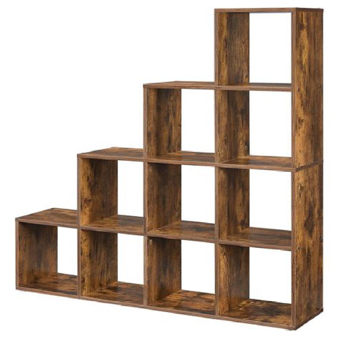 LAZAVA 10-Cube Wooden Ladder Shelf Modern Storage Books and Decor-Brown