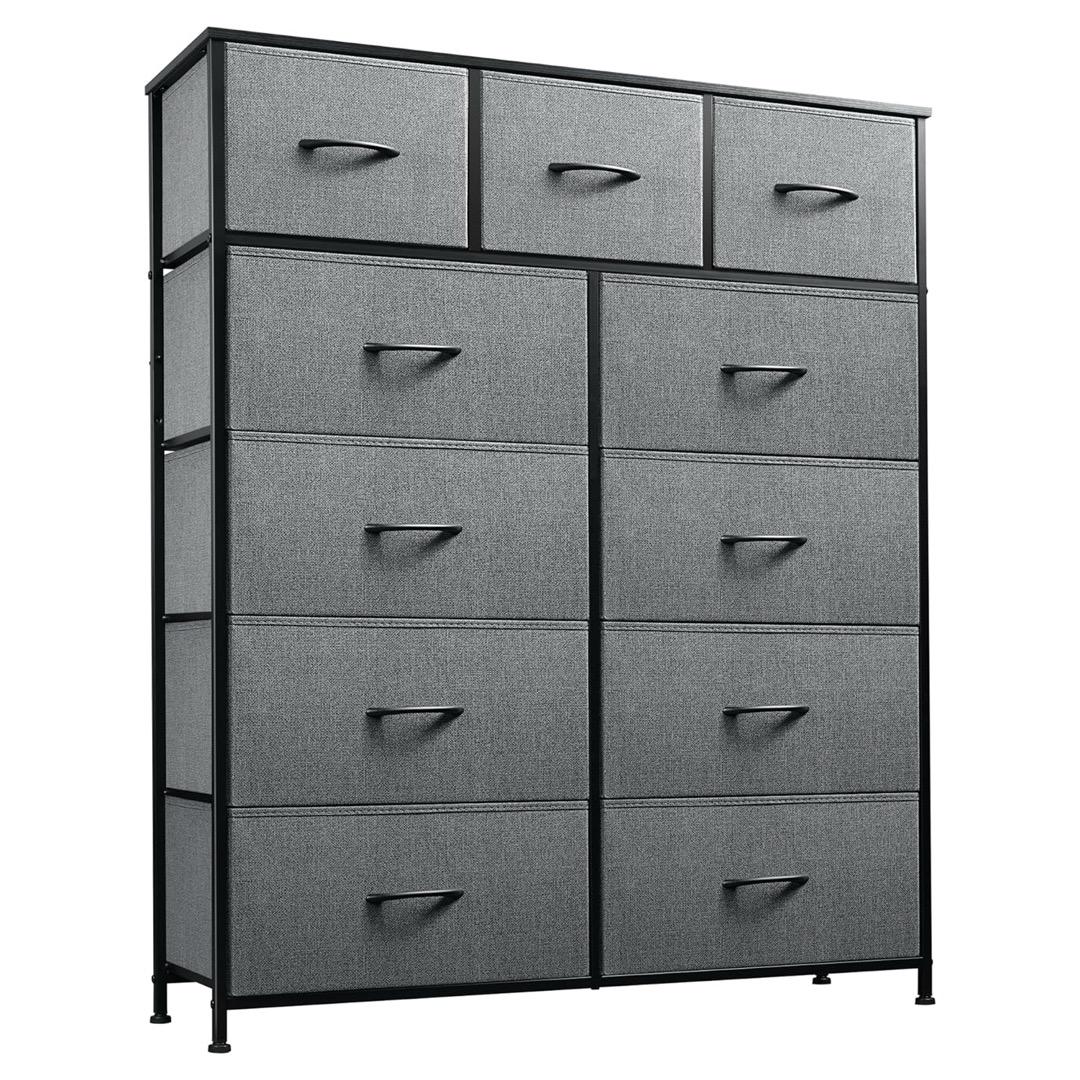 11-Tier Fabric Cabinet Dark Grey Heavy-Duty - Large Foldable Wardrobe Clothes Organizer for Bedrooms & Storage Room