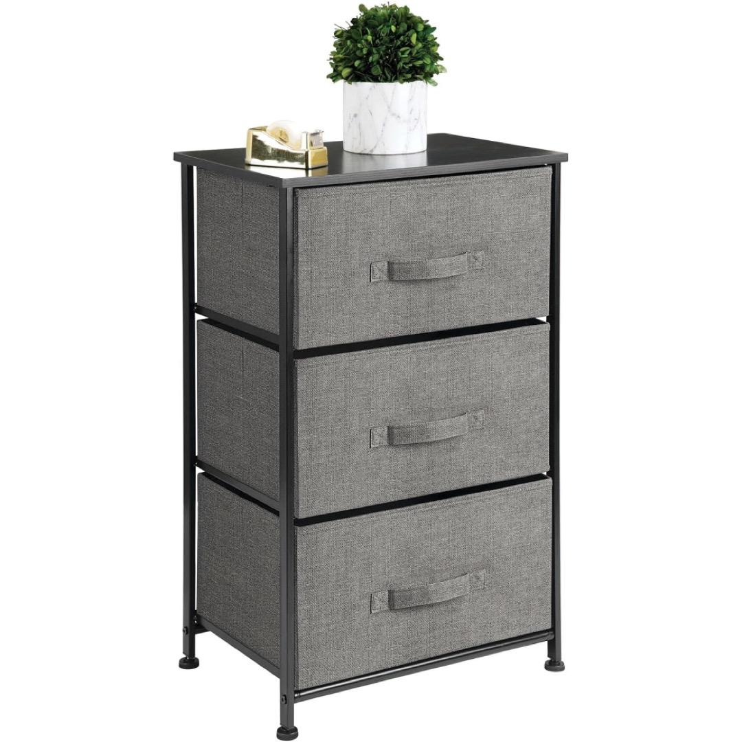 3-Tier Dark Grey Fabric Storage Cabinet - Stylish Freestanding Cloth Wardrobe Organiser for Bedroom, Hallway & Home Use