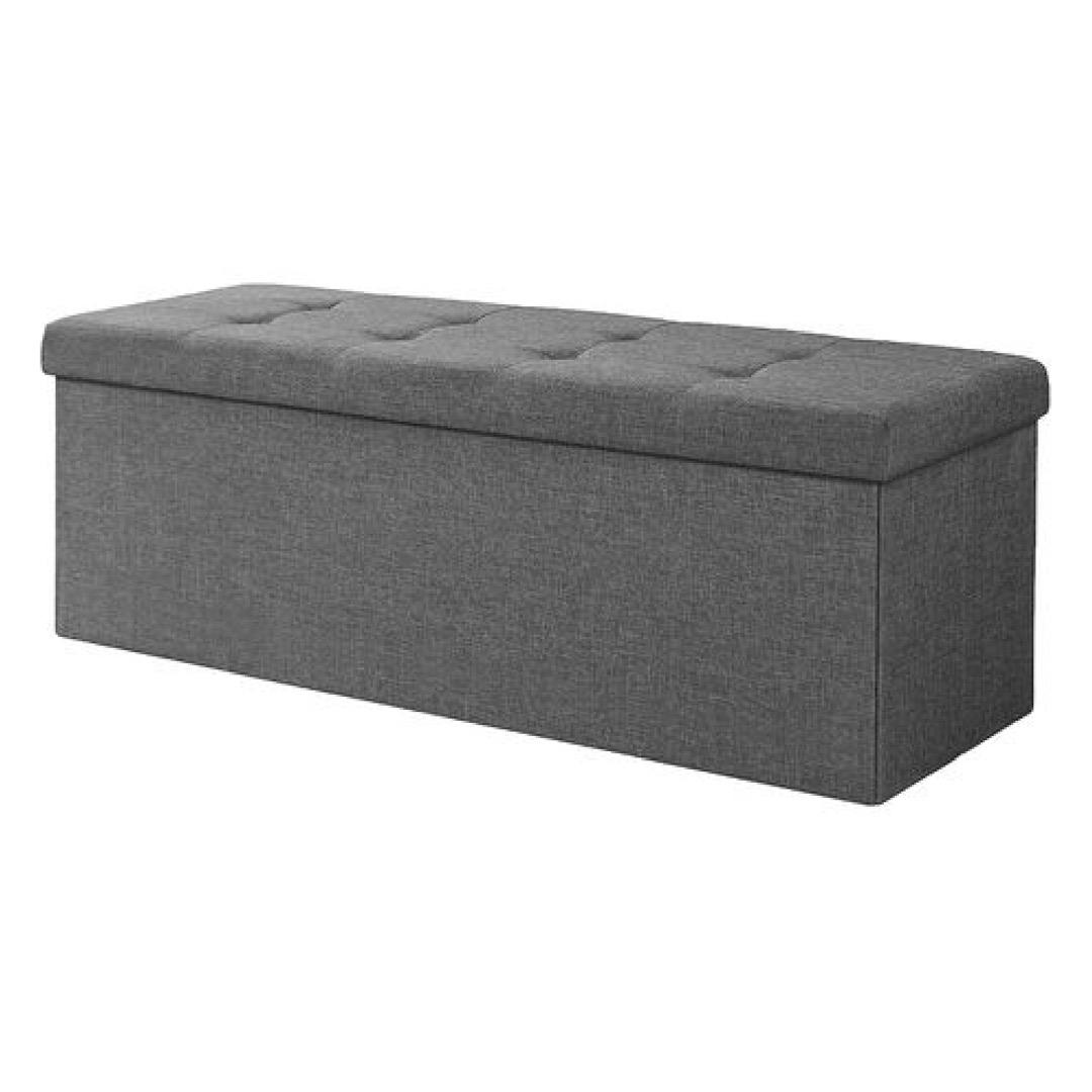 LASA 110cm Grey Storage Ottoman - Padded Foldable Bench with Lid, Foam & MDF, 120L Capacity