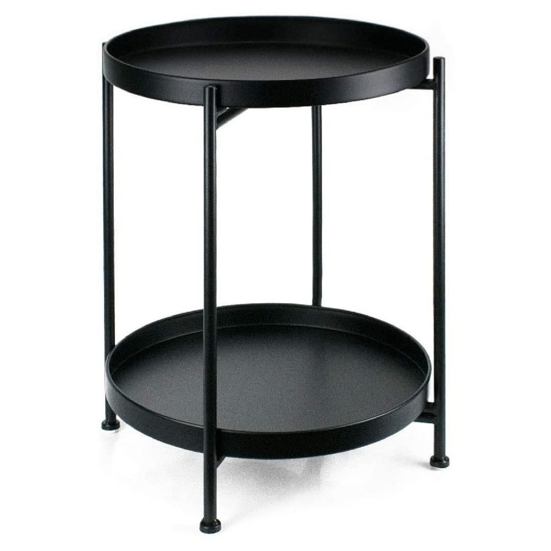 LASA 2-Tier Black Stainless Steel Round Tray Side Table - 66x66x53cm