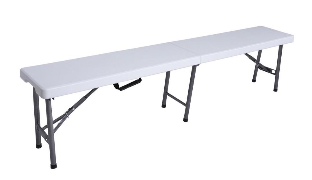 LASA 183cm Folding Bench - White Plastic, Portable, Weather-Resistant, Heavy-Duty Steel Frame