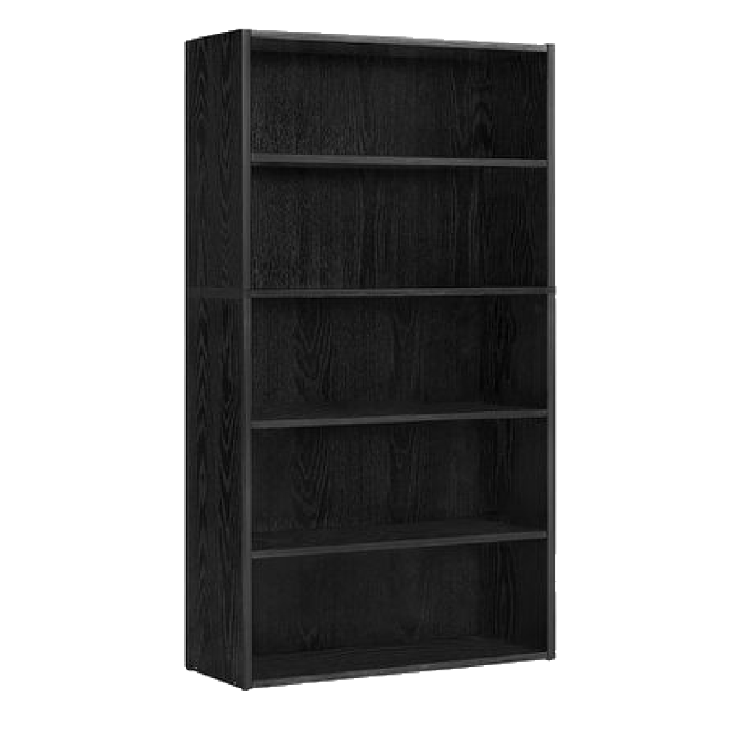 LASA 5-Tier Adjustable Wood Bookcase - Black, Sturdy Storage Unit 134cm x 60cm x 23.5cm