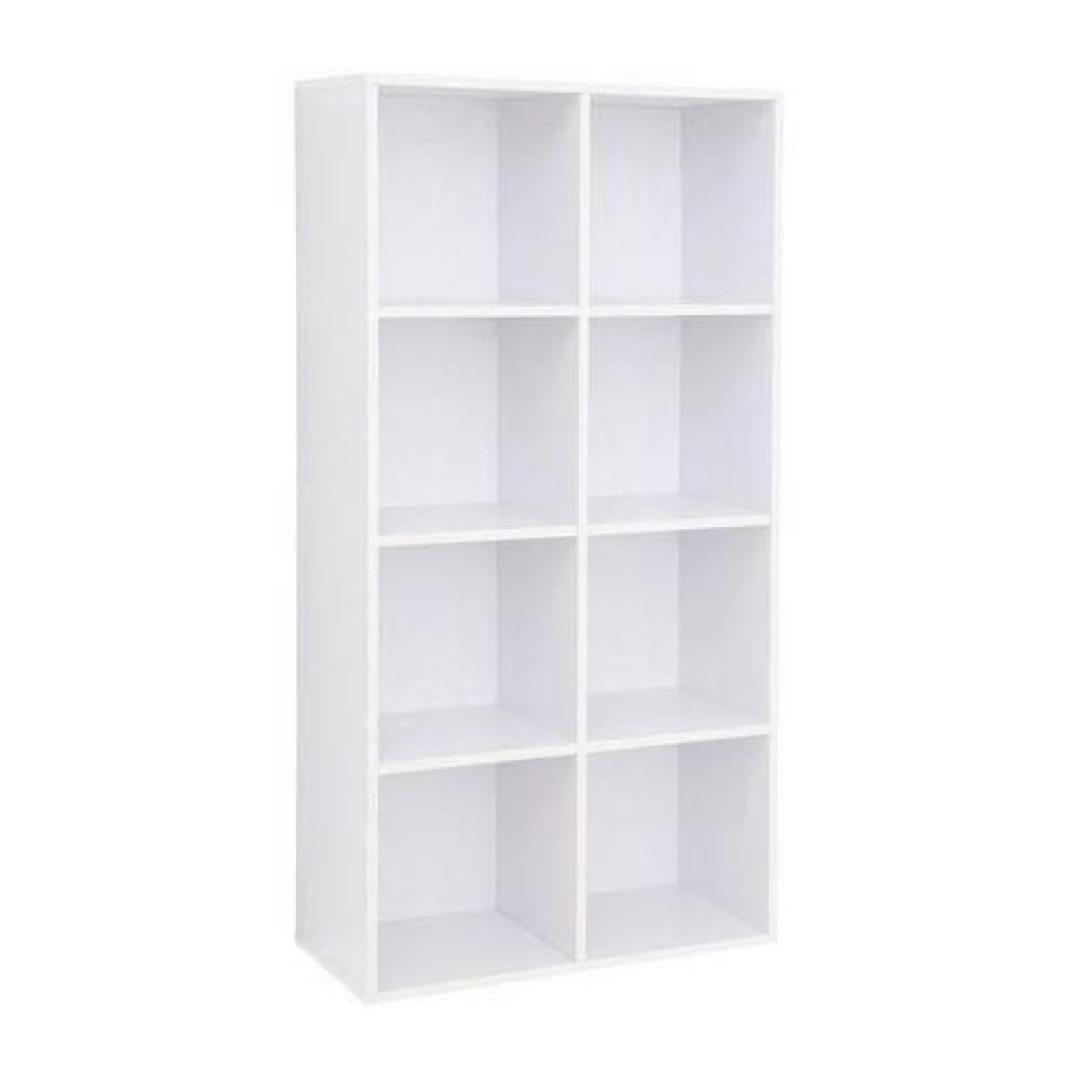 LASA 8-Shelf Cube Bookcase - White Wood Storage Unit 129.5cm for Living Room, Office, Bedroom, Hallway