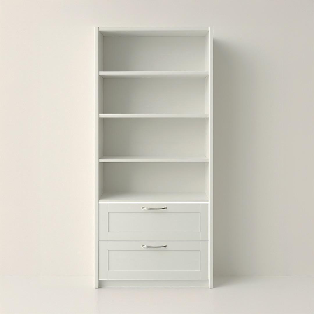 6-Tier White Wood Bookshelf with 2 Drawers - Home Office Storage Unit