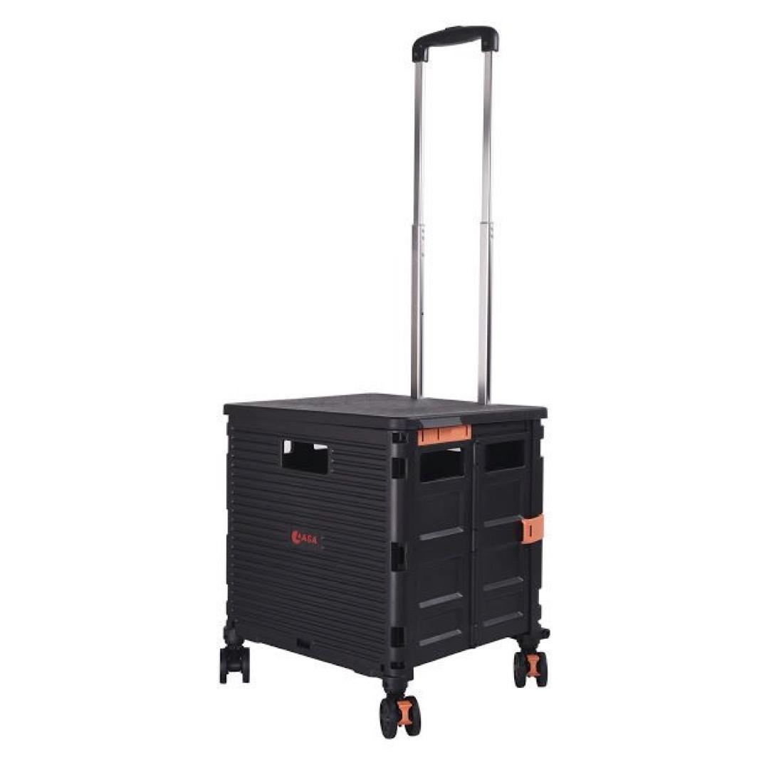 LASA Collapsible Rolling Utility Cart with Seat – Foldable Storage Trolley for Shopping, Garden & Outdoor Activities Use