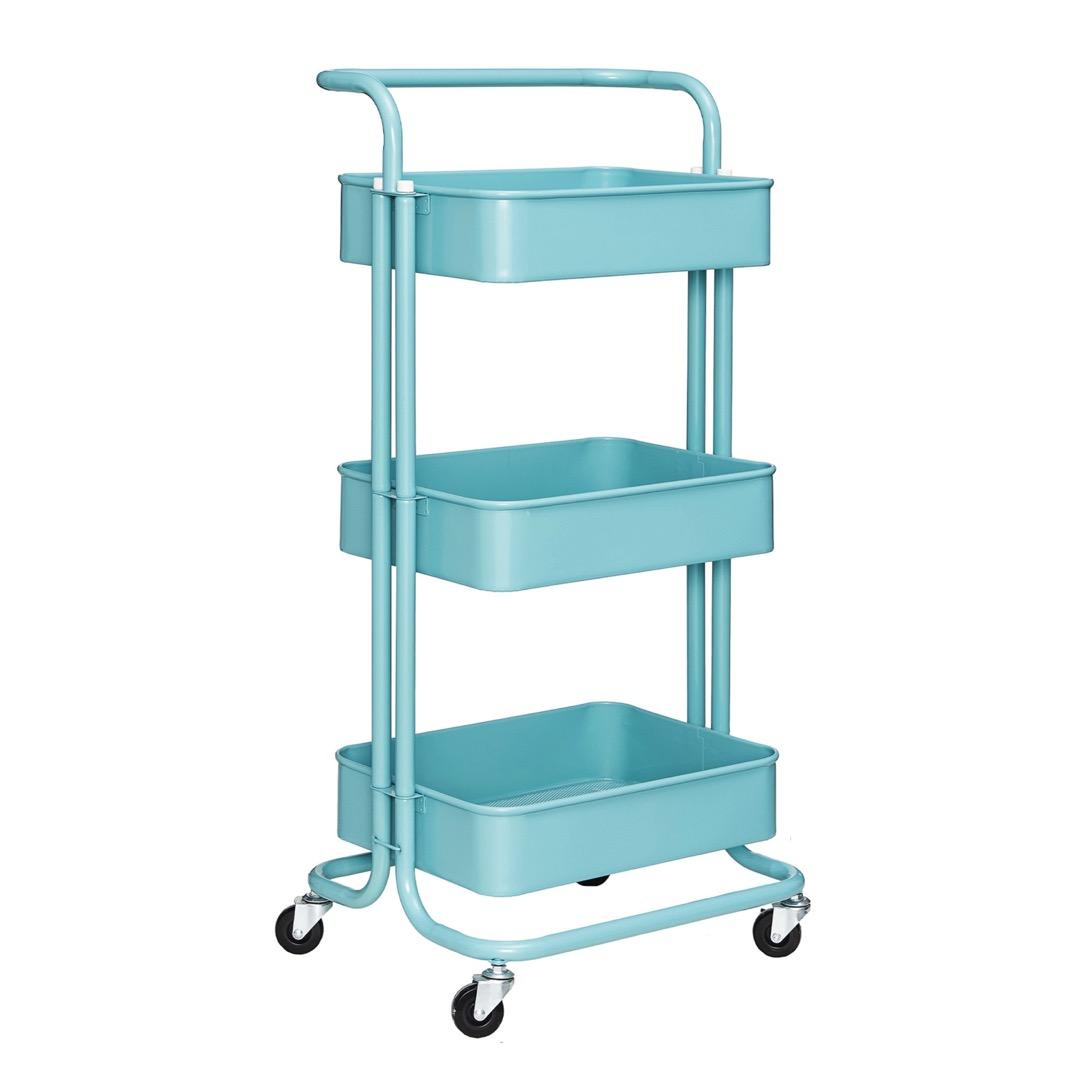 LASA 3-Tier Metal Mesh Shelf Rolling Cart with Wheels – Versatile Multi-Room Storage Trolley for Kitchen, Office & Bathroom
