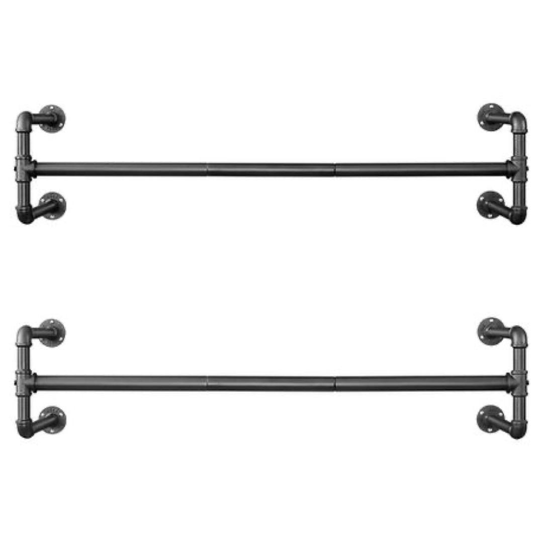 2-Pack Wall-Mounted Clothes Rail - Heavy-Duty Stainless Steel, Black Finish, 30x60x15cm