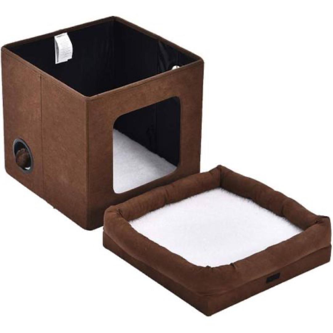 Collapsible Cat House 39.5 x 39.5 x 12.5cm – Soft Suede & Cozy Sherpa Interior — LASA