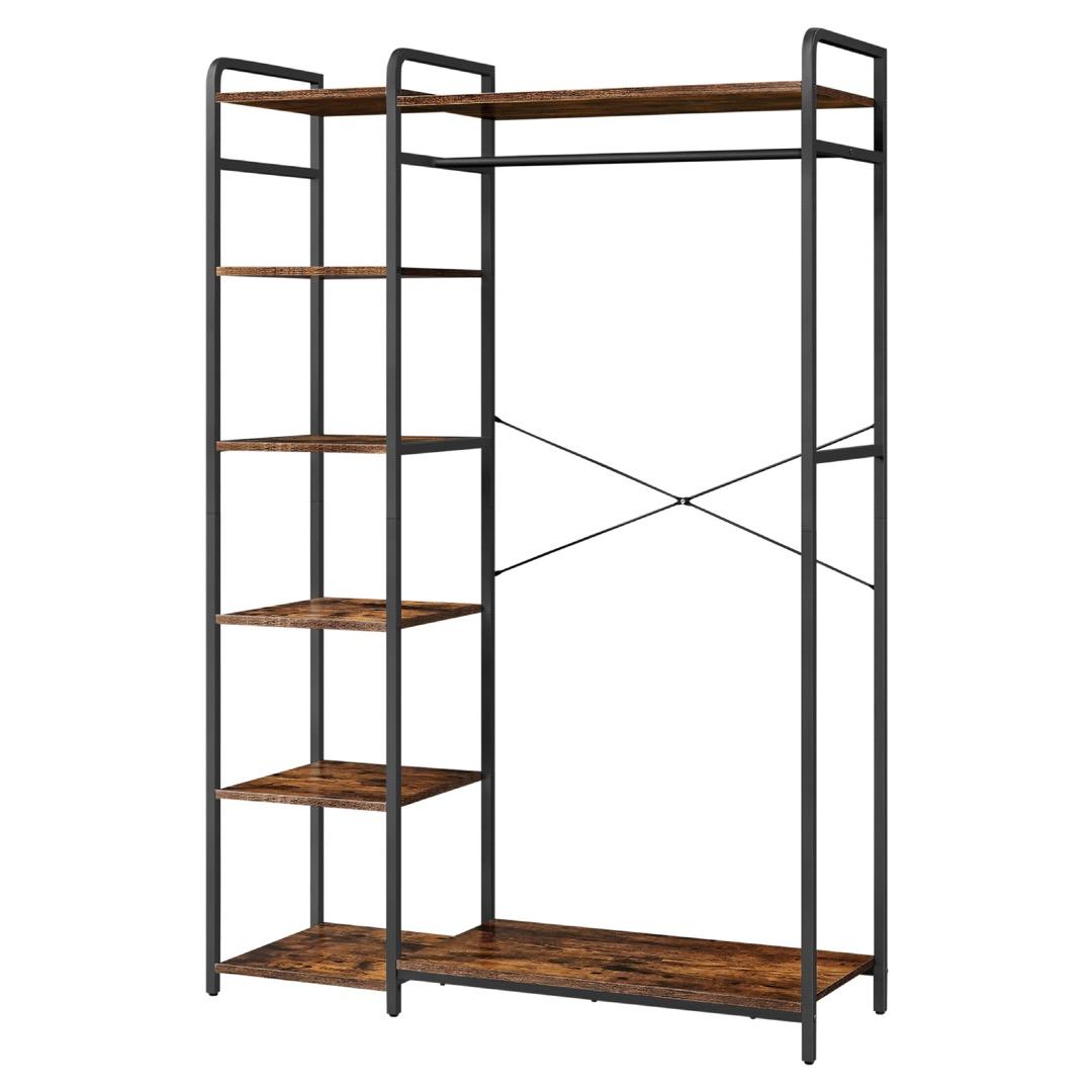 LAZAVA Industrial Open Wardrobe Shelves Metal Clothing Rack Storage