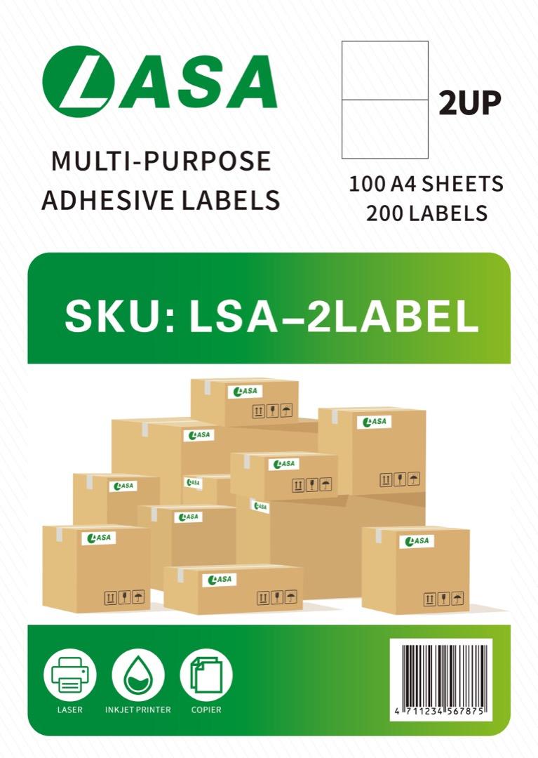 LASA 200 Labels A4 Adhesive - 100 Sheets, White Paper, Compatible with All Printing Devices
