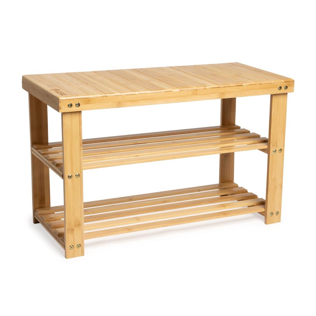 LASA 3-Tier Bamboo Shoe Bench Storage Shelf - Brown, Compact 72cm, Eco-Friendly, Space-Saving Design