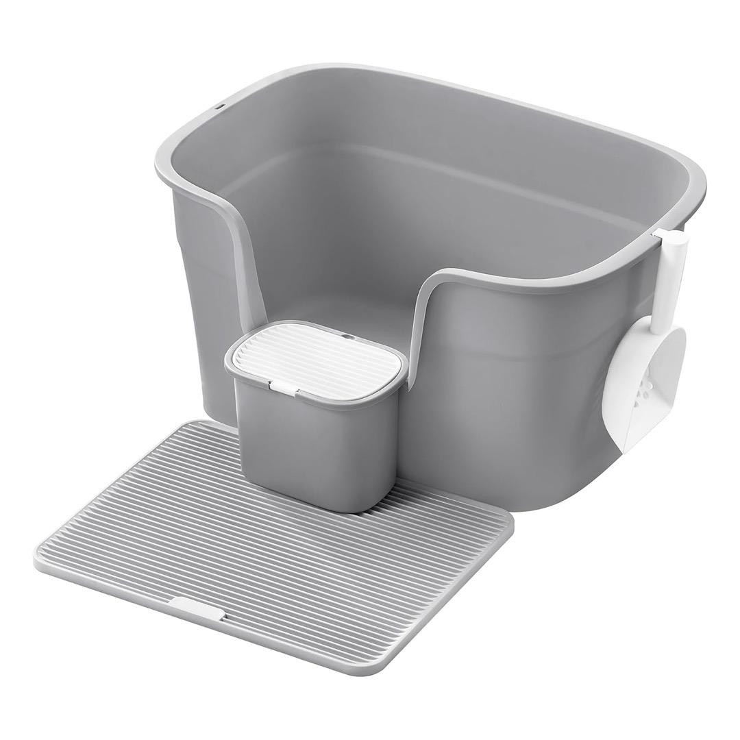 LASA  XL Cat Litter Box Grey High Sides with Scoop Included