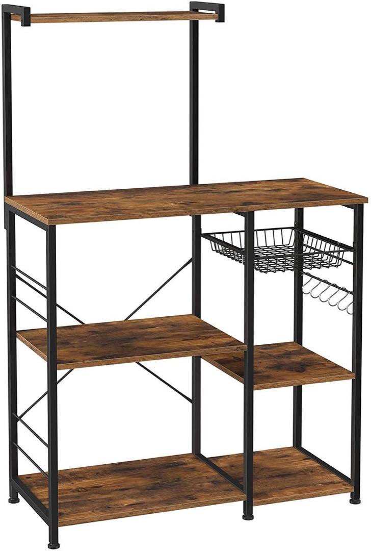 Brown & Black Kitchen Baker Rack - 100cm Stainless Steel Microwave Stand with Storage Shelves